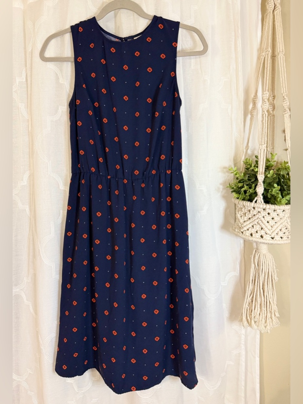 A New Day Navy Midi Dress | XS | Red Geo Print Sleeveless Dress Diamond 💎 - Picture 3 of 16